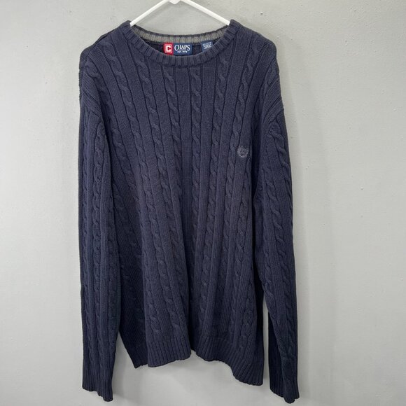 Chaps Cable Knit Sweater XXL Men Navy Blue Cotton Pullover - Picture 1 of 4